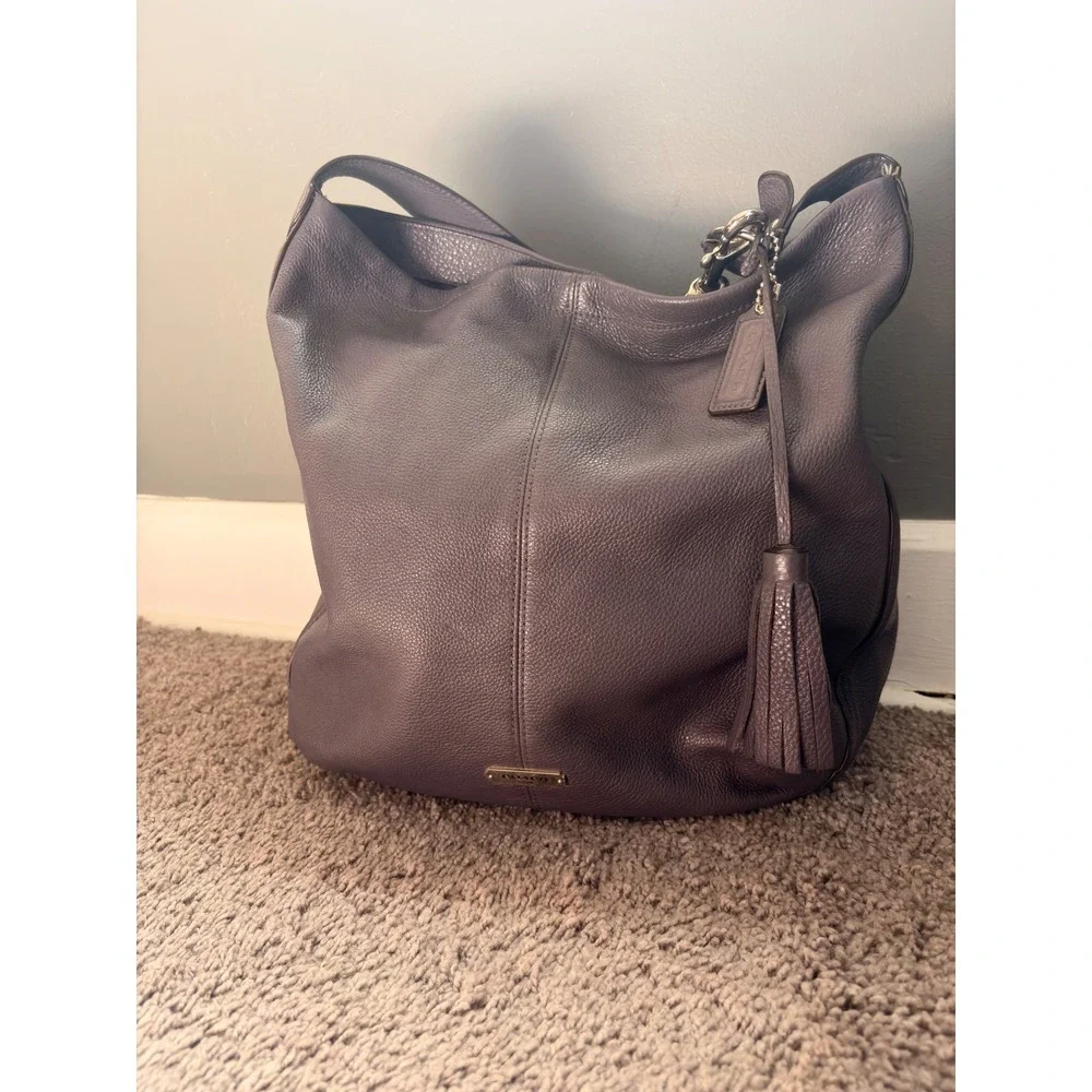Coach Pebbled Leather Hobo‎ Shoulder Bag Brown Tassel Large Slouchy Boho Purse